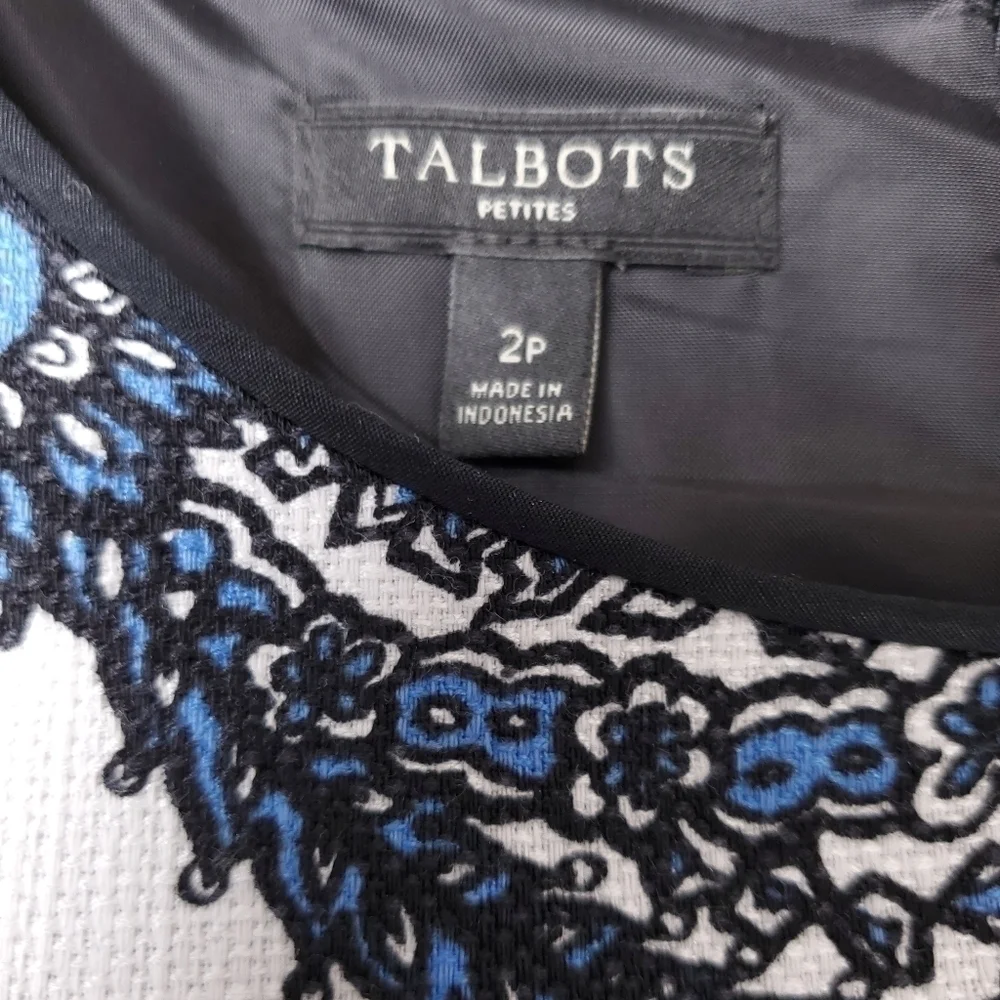 Talbots White Blue Black Paisley Modal Blend Dress Size 2p - Picture 12 of 15